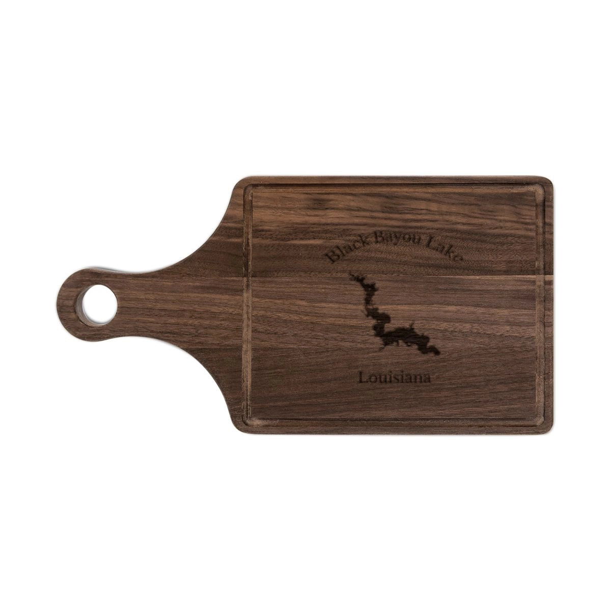 Louisiana Black Bayou Lake Engraved Cutting Board front position view from front walnut.webp