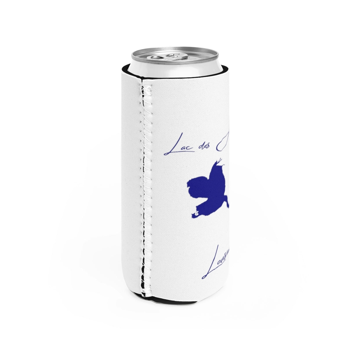 Louisiana Lac des Allemands Slim Can Koozie all position view from right white.webp