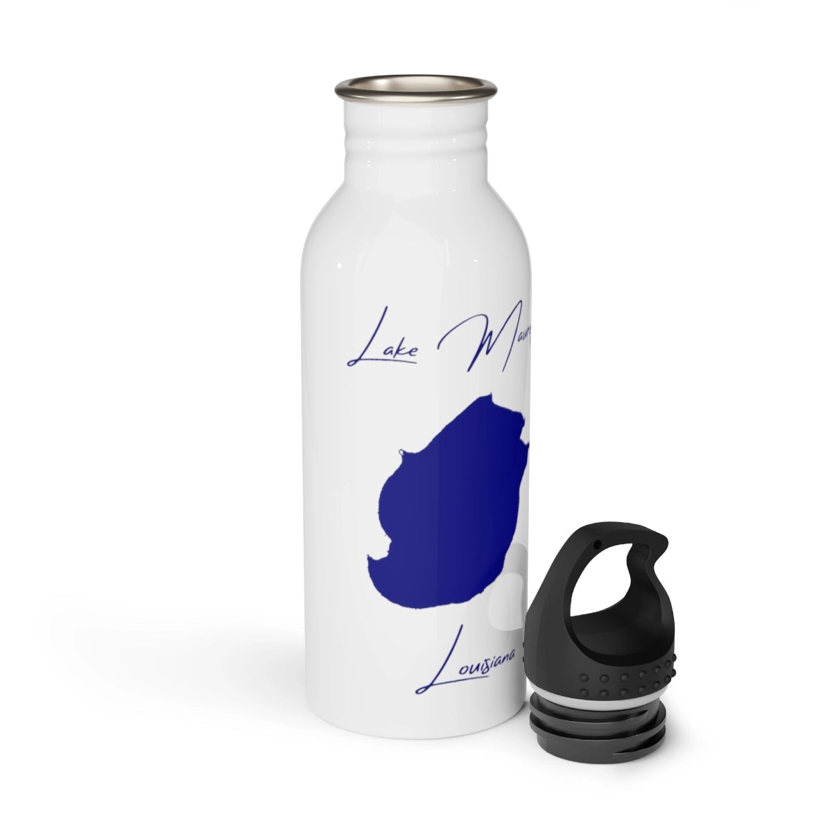 Louisiana Lake Maurepas Water bottle other position view from open white.webp