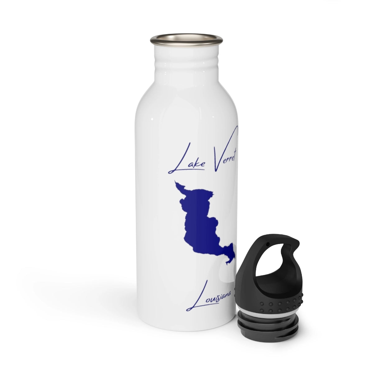 Louisiana Lake Verret Water bottle other position view from open white.webp