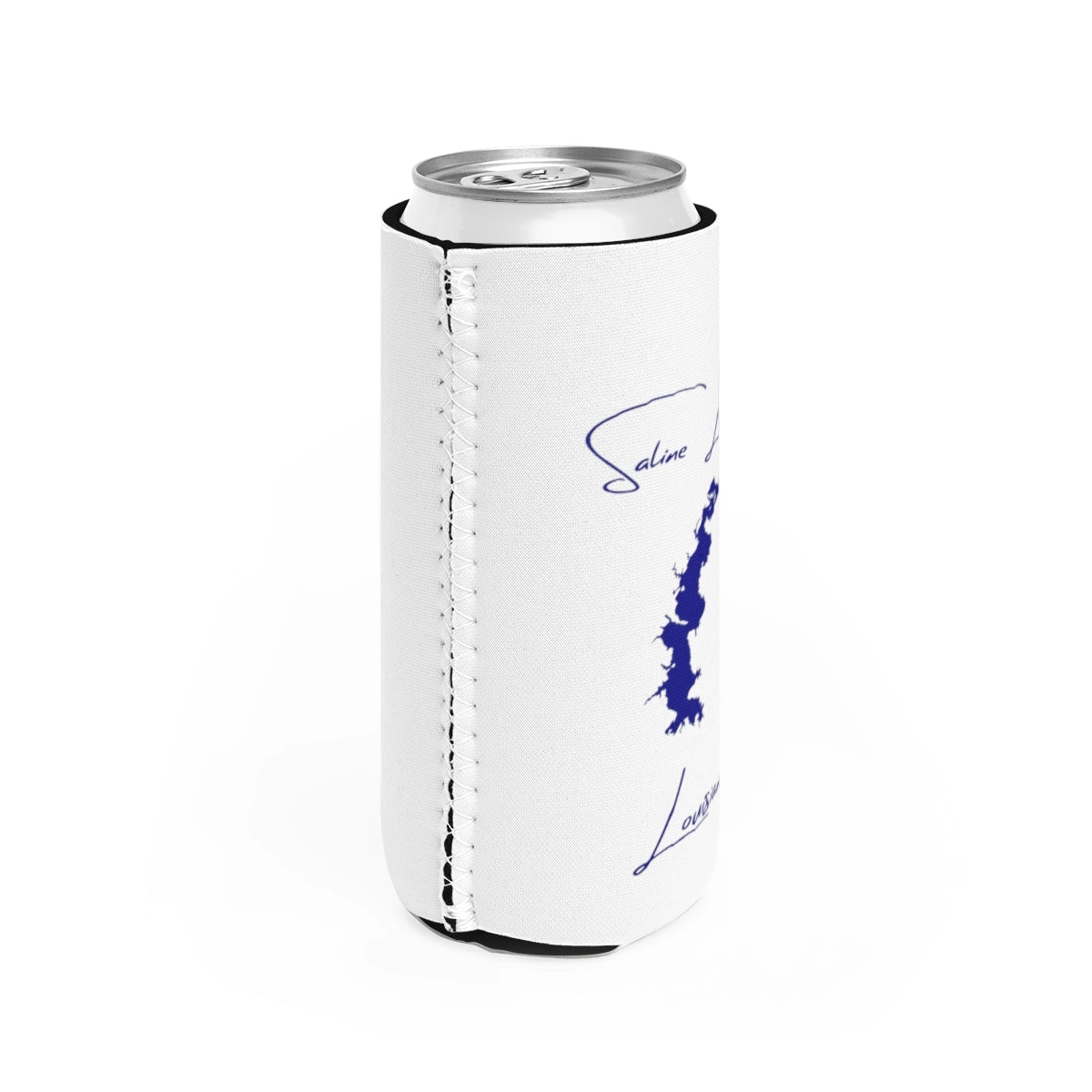 Louisiana Saline Lake Slim Can Koozie all position view from right white.webp