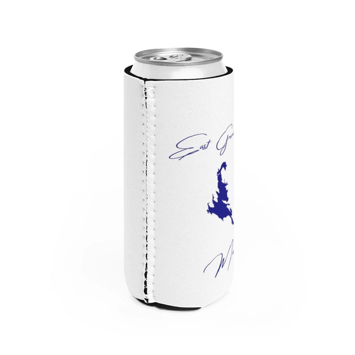 Maine East Grand Lake Slim Can Koozie all position view from right white.webp