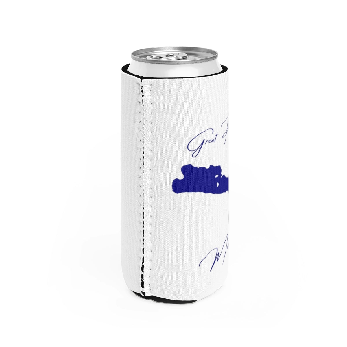 Maine Great Pond Slim Can Koozie all position view from right white.webp