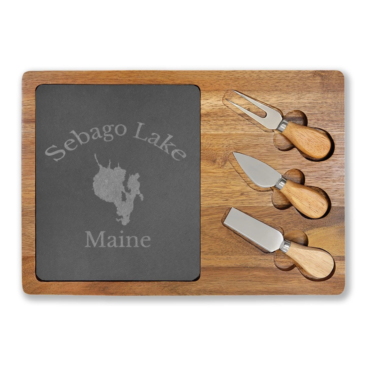 Maine Sebago Lake Engraved Charcuterie Board other position view from front 13 3 4 x 9 3 4.webp