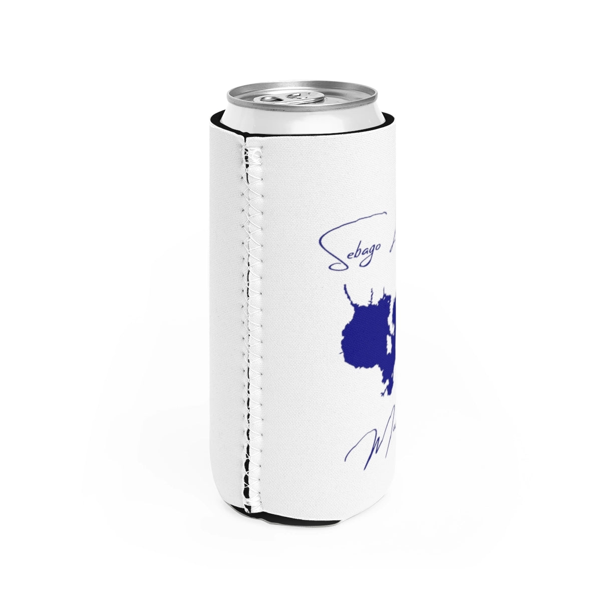 Maine Sebago Lake Slim Can Koozie all position view from right white.webp