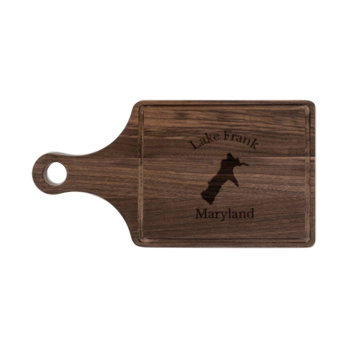 Maryland Lake Frank Engraved Cutting Board front position view from front walnut.webp