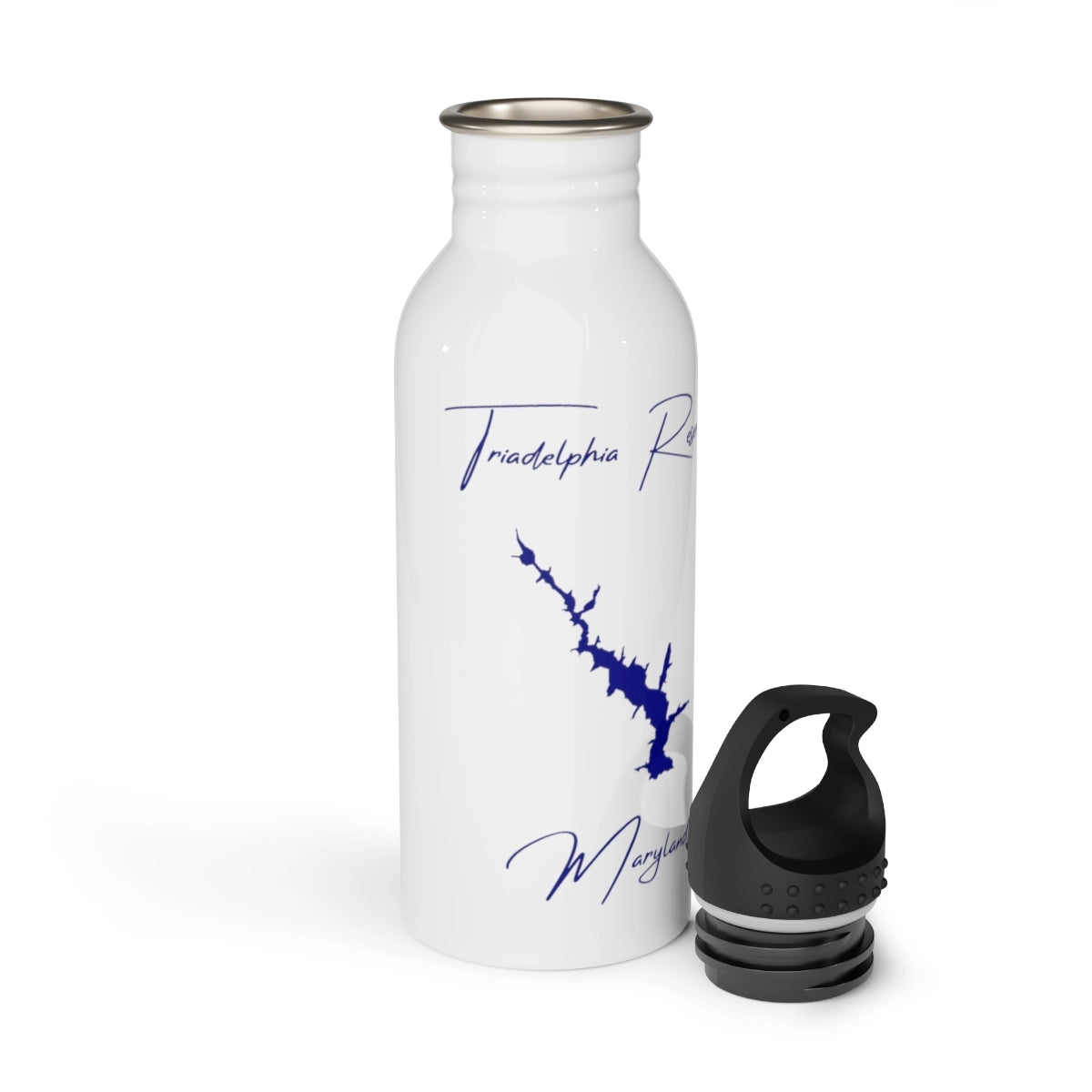 Maryland Triadelphia Reservoir Water bottle other position view from open white.webp