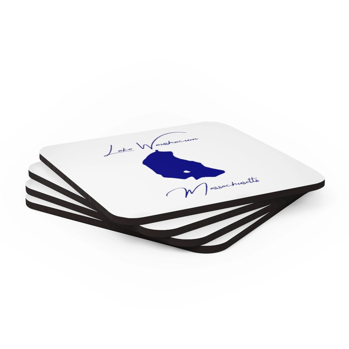 Massachusetts Lake Waushacum Coaster Set front position view from stacked 3.75 x 3.75.webp