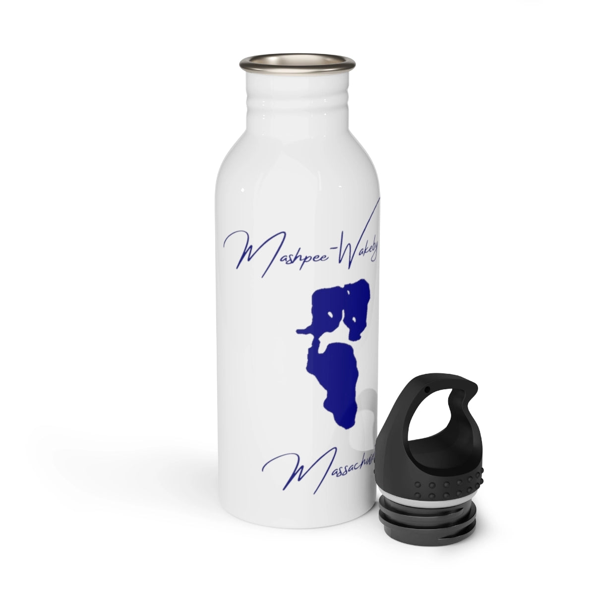 Massachusetts Mashpee-Wakeby Lake Water bottle other position view from open white.webp