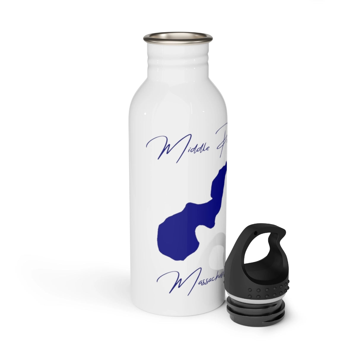 Massachusetts Middle Pond Water bottle other position view from open white.webp