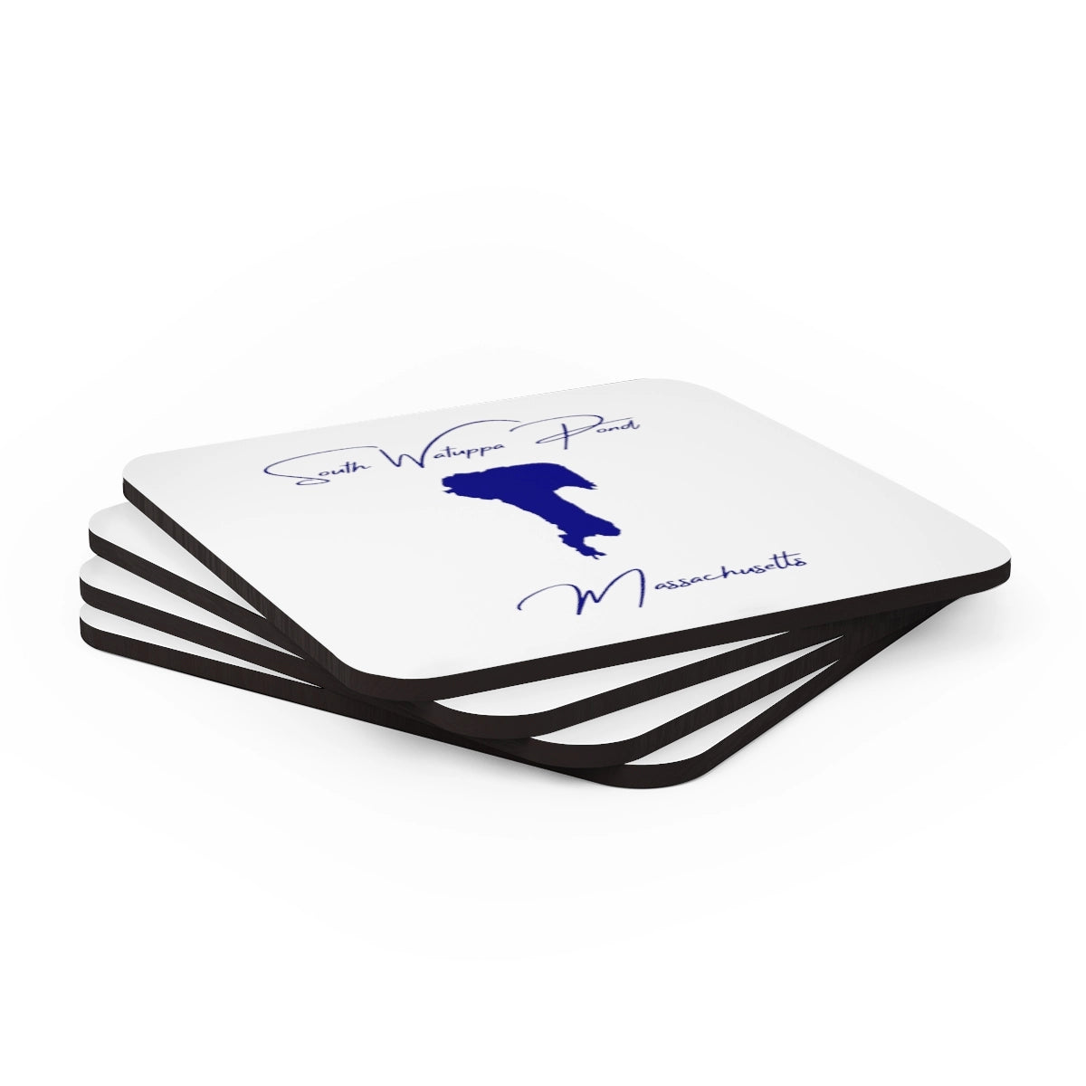 Massachusetts South Watuppa Pond Coaster Set front position view from stacked 3.75 x 3.75.webp