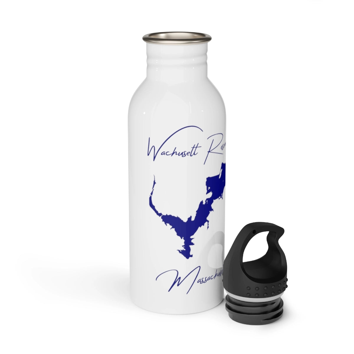 Massachusetts Wachusett Reservoir Water bottle other position view from open white.webp