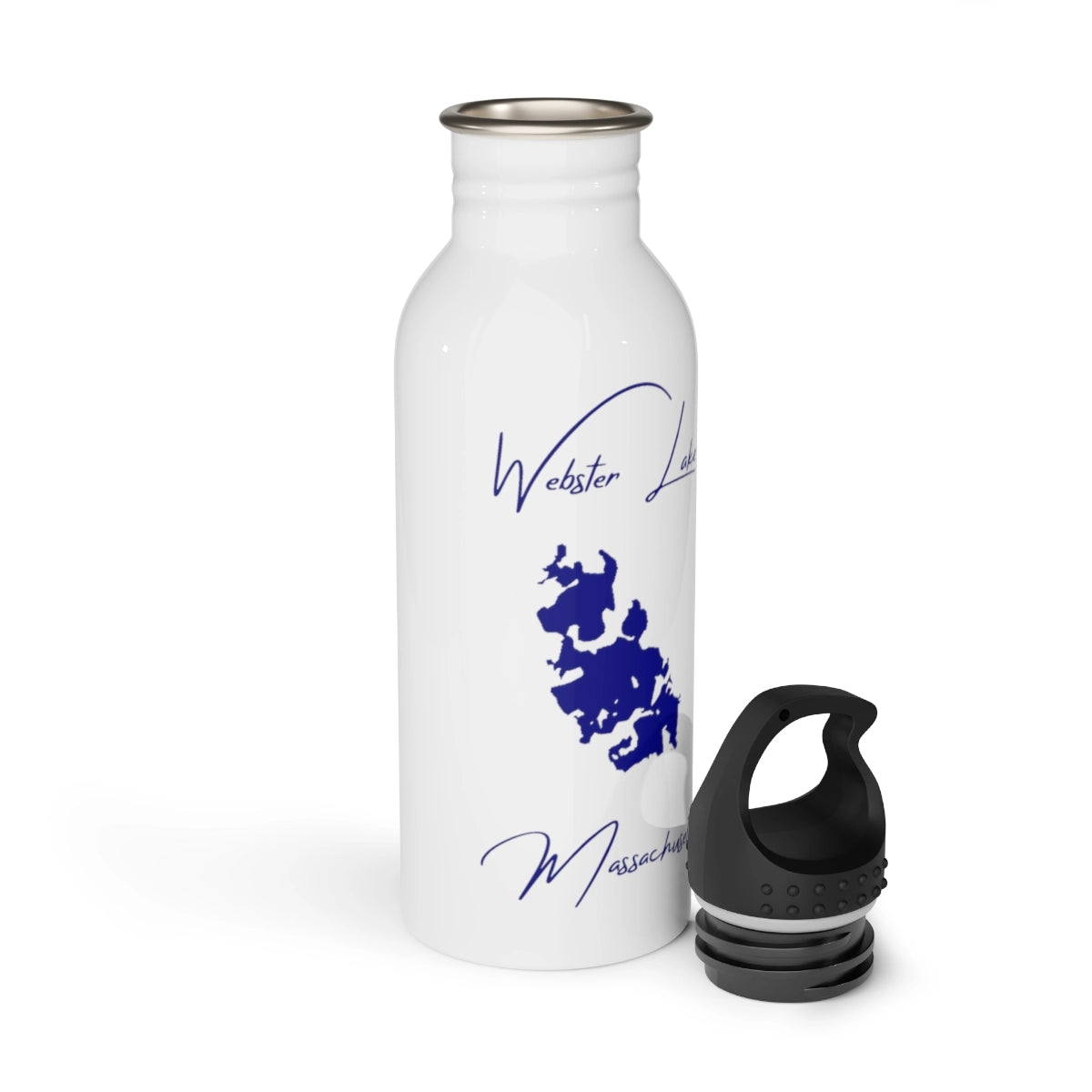 Massachusetts Webster Lake Water bottle other position view from open white.webp