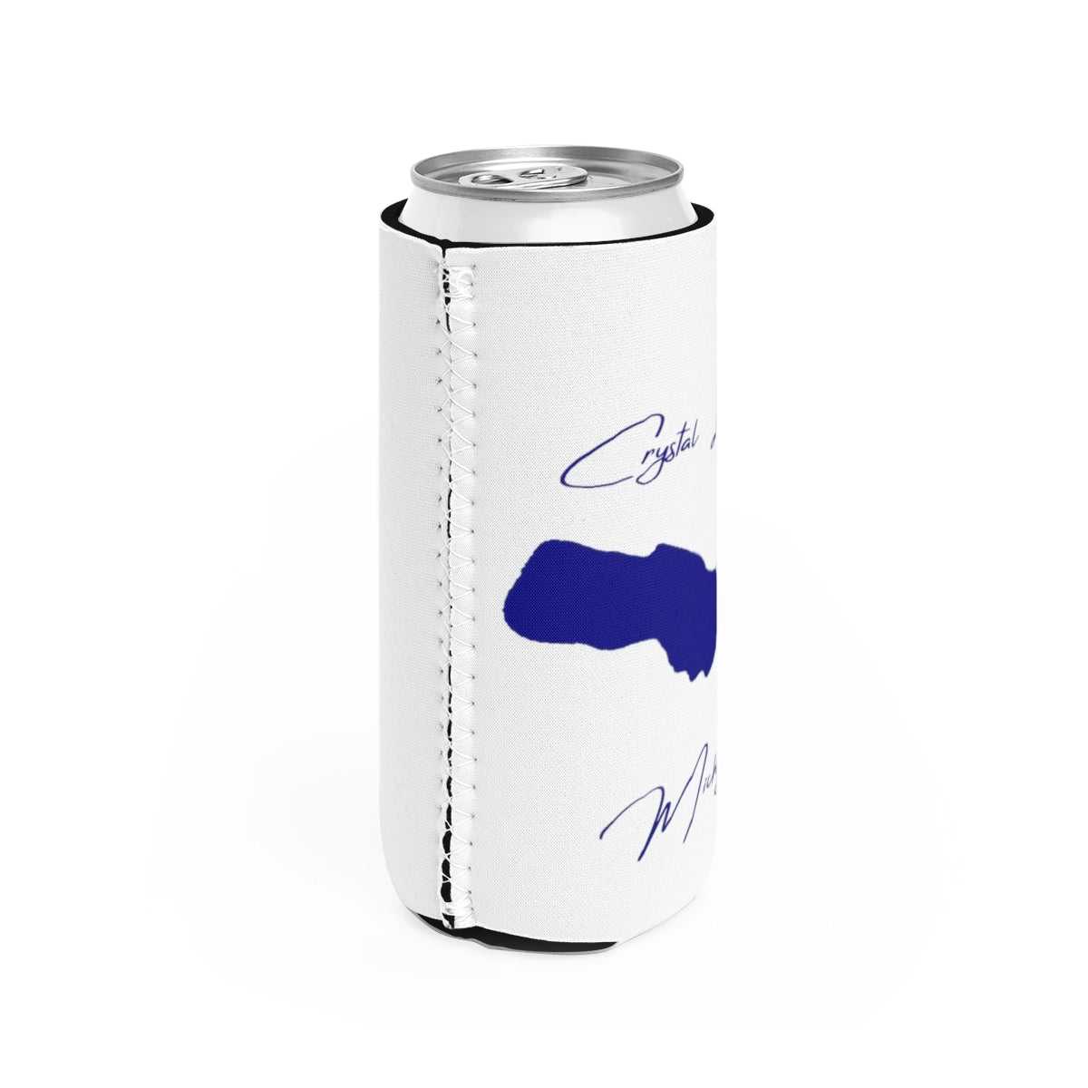Michigan Crystal Lake Slim Can Koozie all position view from right white.webp