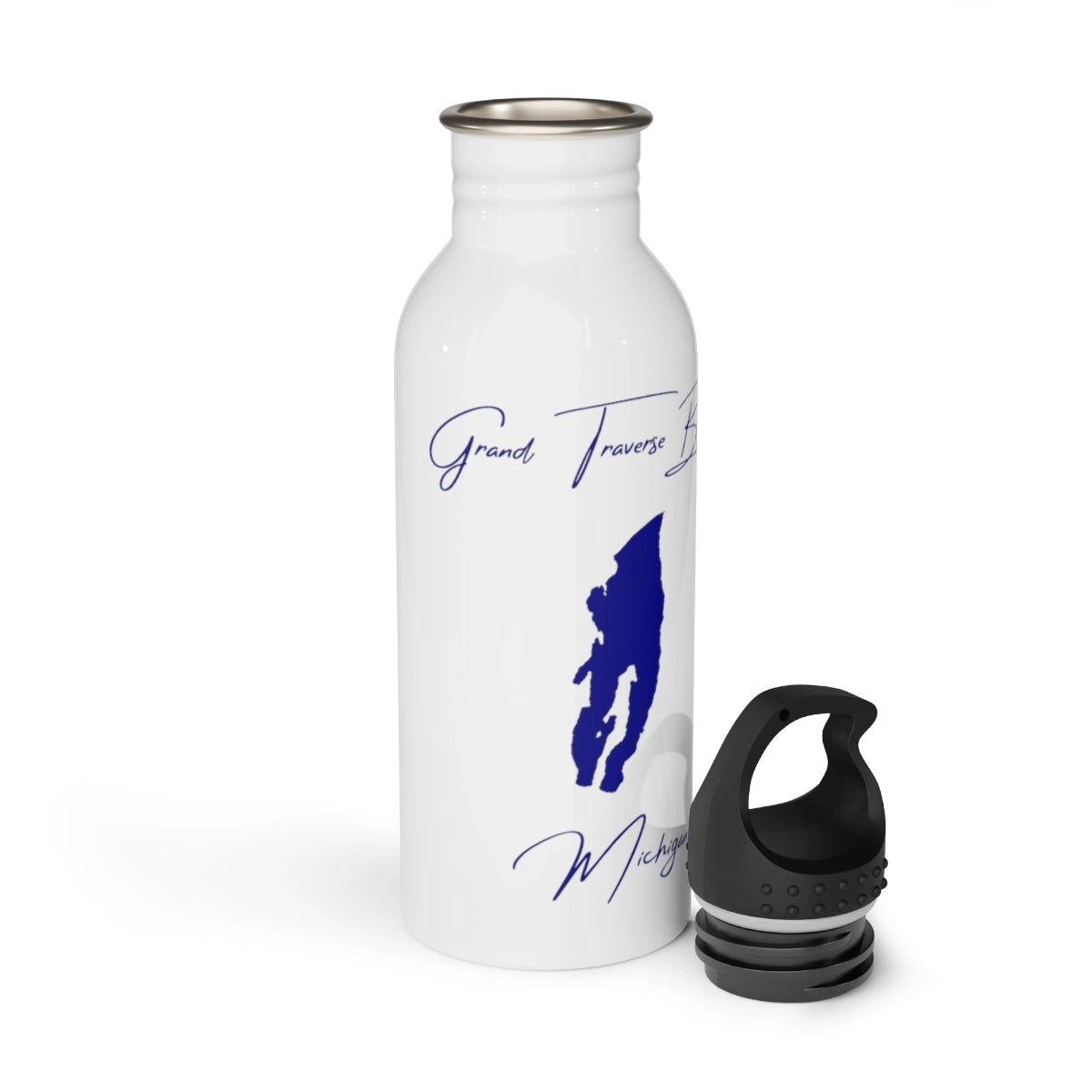 Michigan Grand Traverse Bay Water bottle other position view from open white.webp