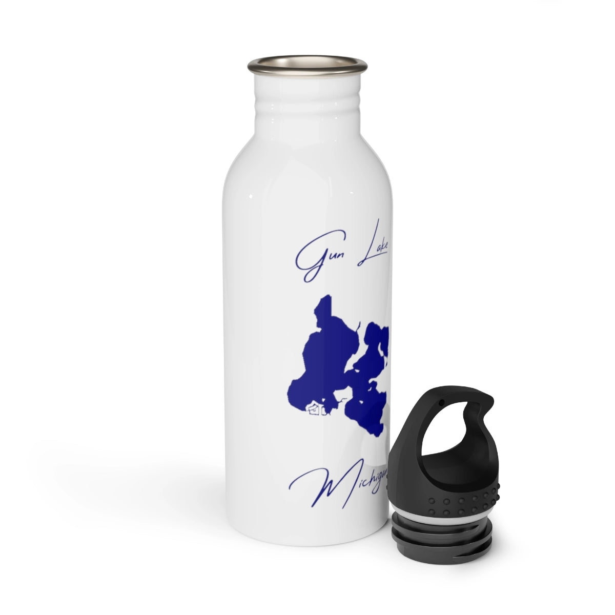 Michigan Gun Lake Water bottle other position view from open white.webp