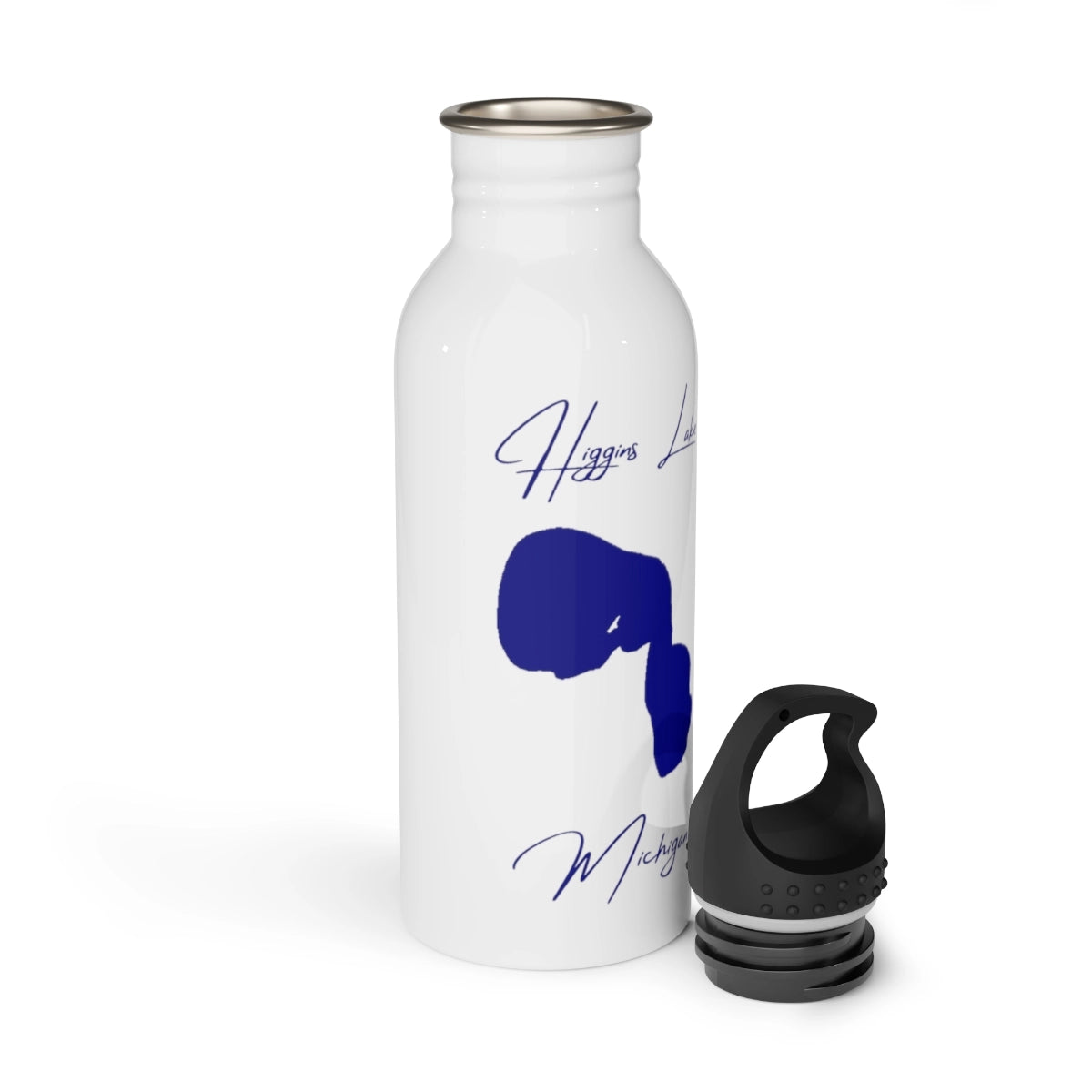 Michigan Higgins Lake Water bottle other position view from open white.webp