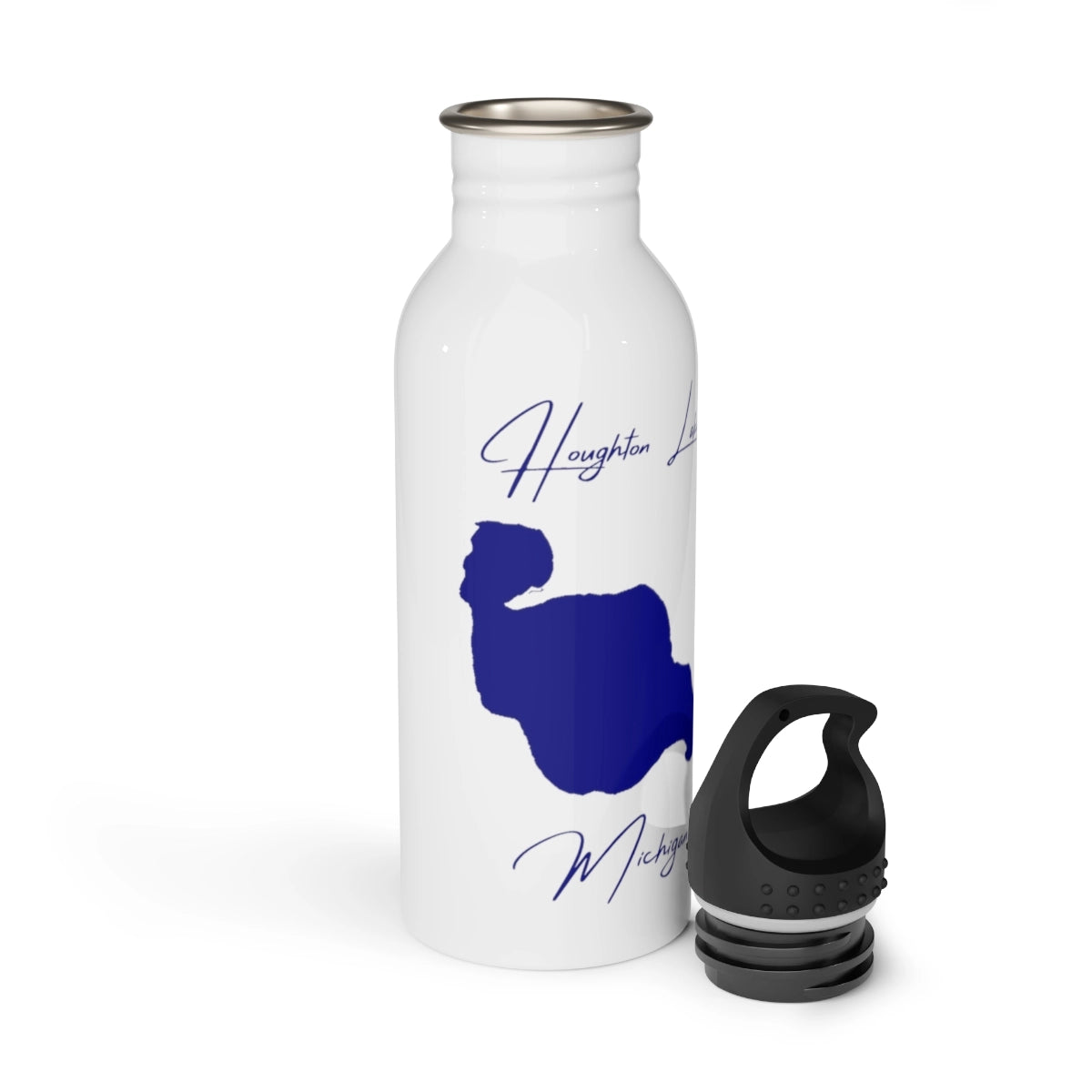 Michigan Houghton Lake Water bottle other position view from open white.webp