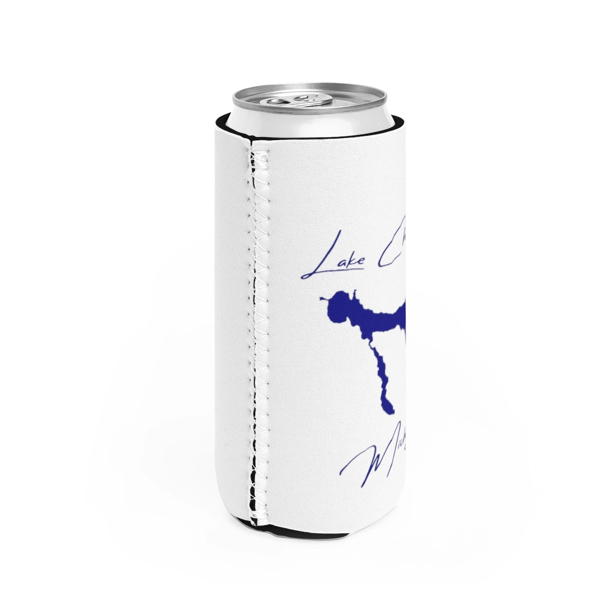 Michigan Lake Charlevoix Slim Can Koozie all position view from right white.webp