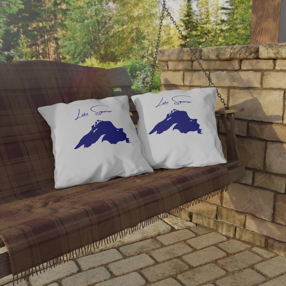 Michigan Lake Superior Outdoor Pillow all position view from context-2 20 x 20.webp