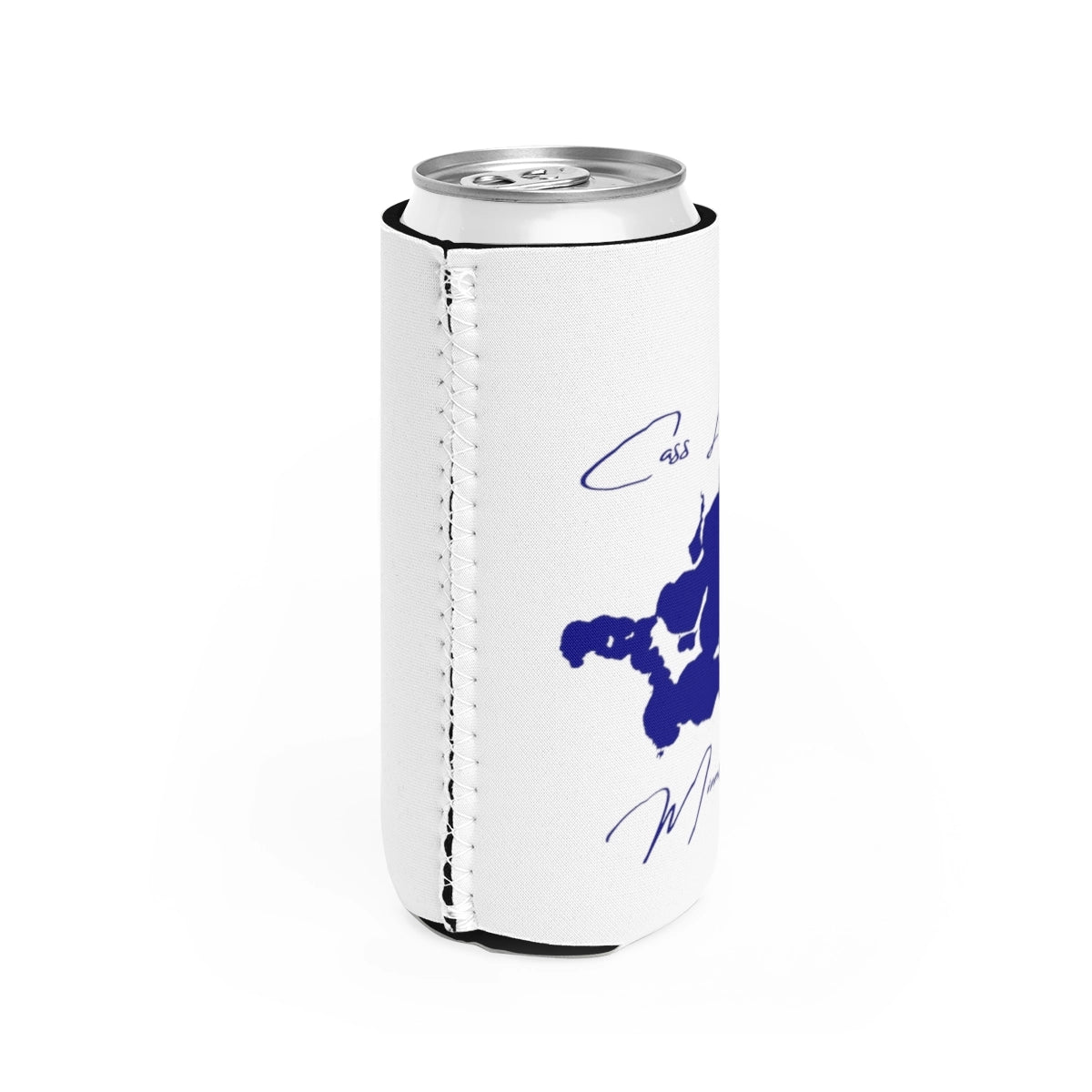 Minnesota Cass Lake Slim Can Koozie all position view from right white.webp