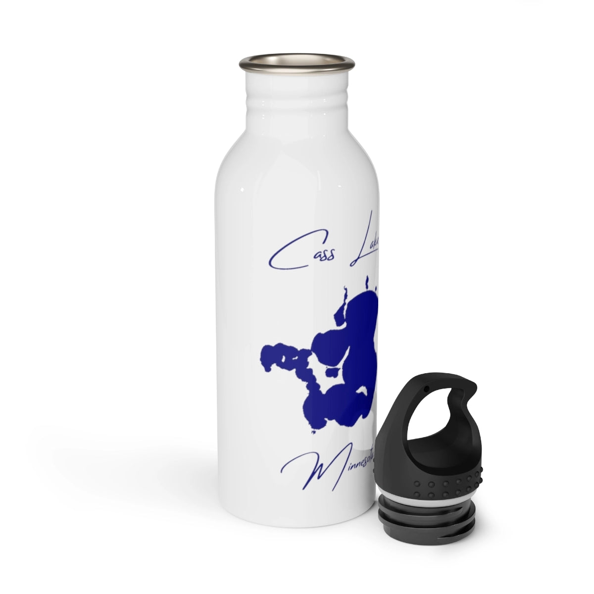 Minnesota Cass Lake Water bottle other position view from open white.webp