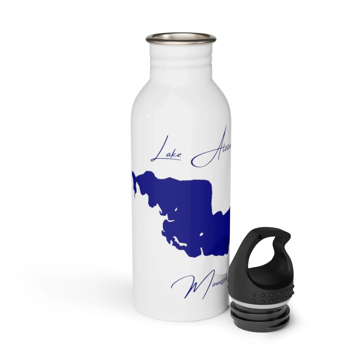 Minnesota Lake Alexander Water bottle other position view from open white.webp