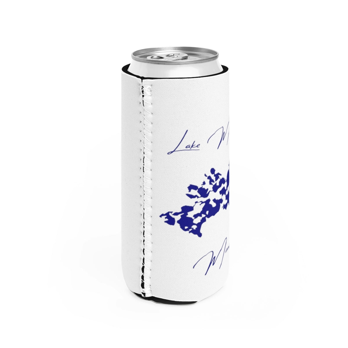 Minnesota Lake Minnetonka Slim Can Koozie all position view from right white.webp