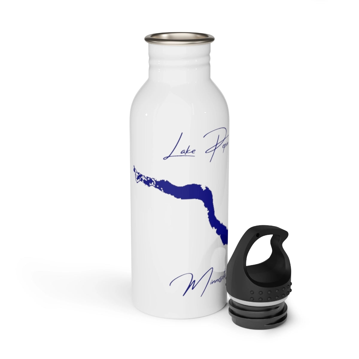 Minnesota Lake Pepin Water bottle other position view from open white.webp