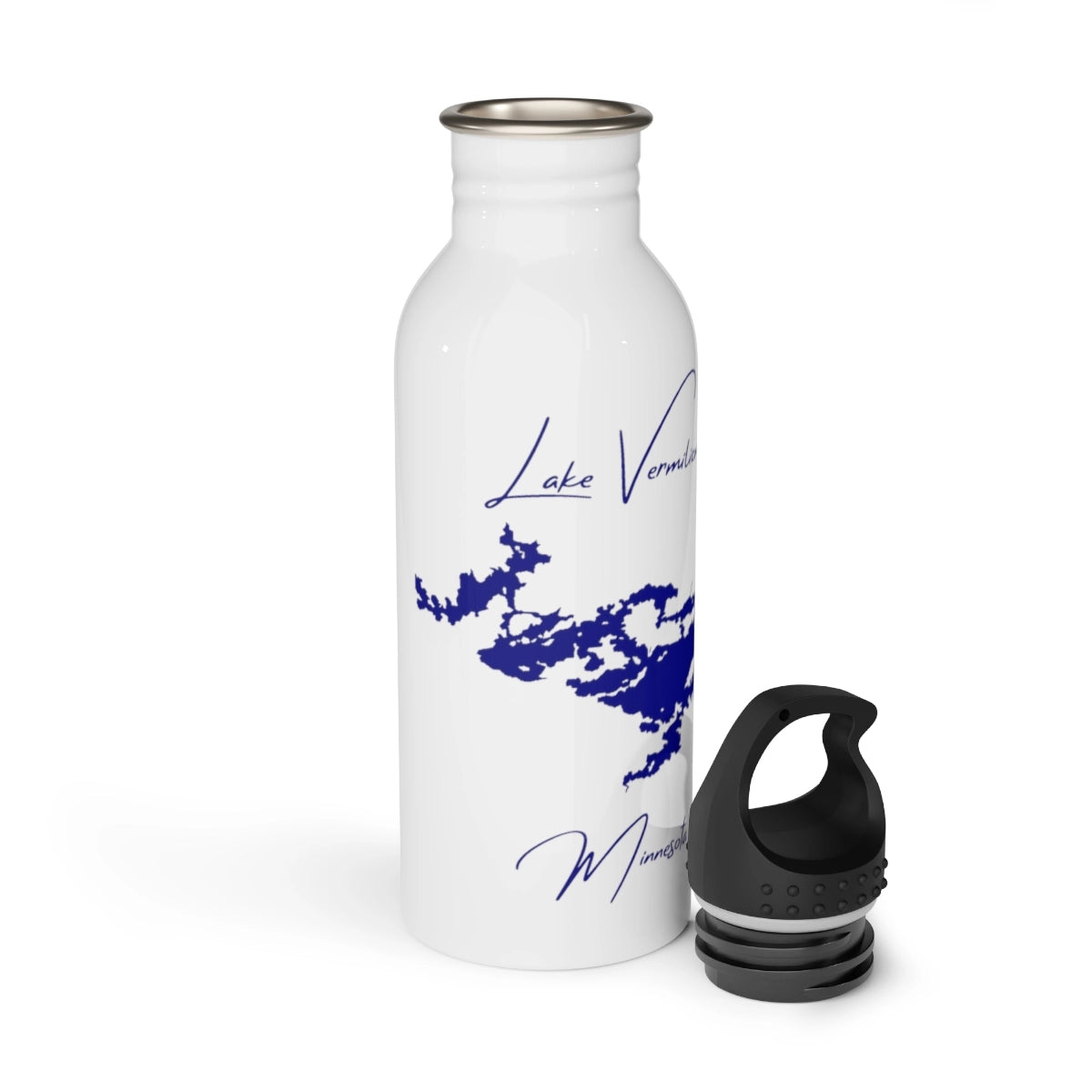 Minnesota Lake Vermilion Water bottle other position view from open white.webp