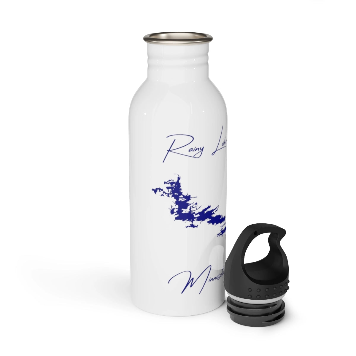 Minnesota Rainy Lake Water bottle other position view from open white.webp