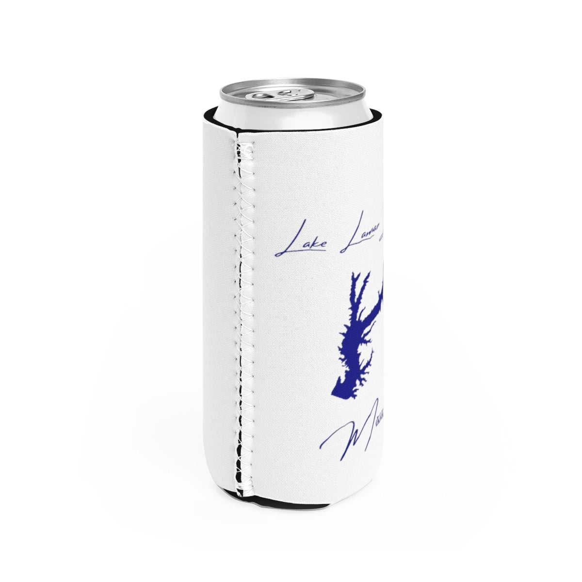 Mississippi Lake Lamar Bruce Slim Can Koozie all position view from right white.webp