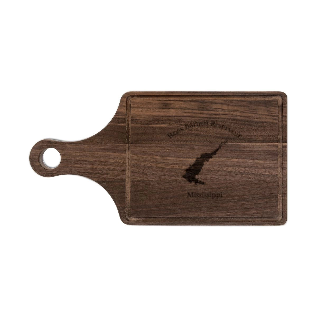 Mississippi Ross Barnett Reservoir Engraved Cutting Board front position view from front walnut.webp