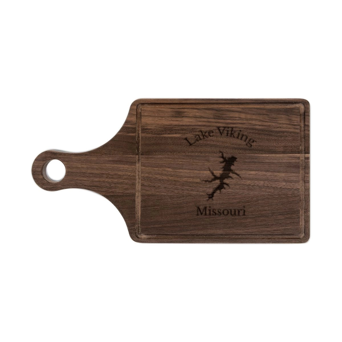 Missouri Lake Viking Engraved Cutting Board front position view from front walnut.webp