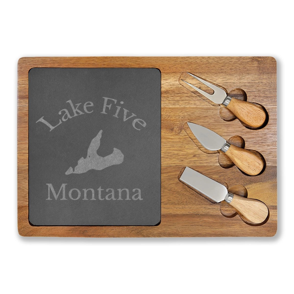 Montana Lake Five Engraved Charcuterie Board other position view from front 13 3 4 x 9 3 4.webp