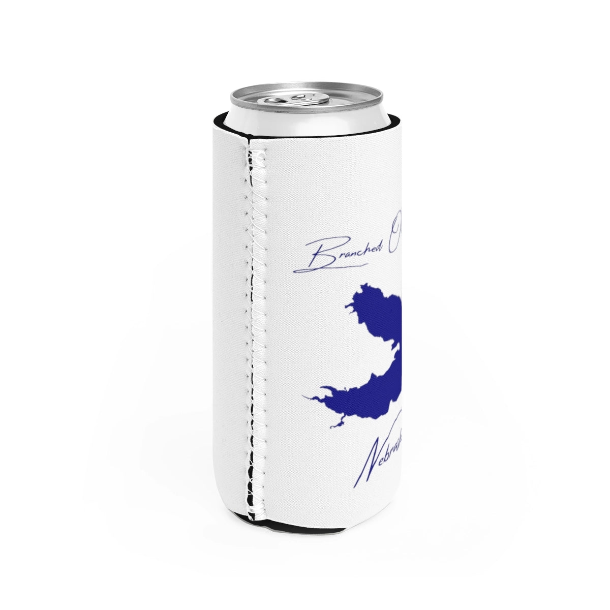 Nebraska Branched Oak Lake Slim Can Koozie all position view from right white.webp