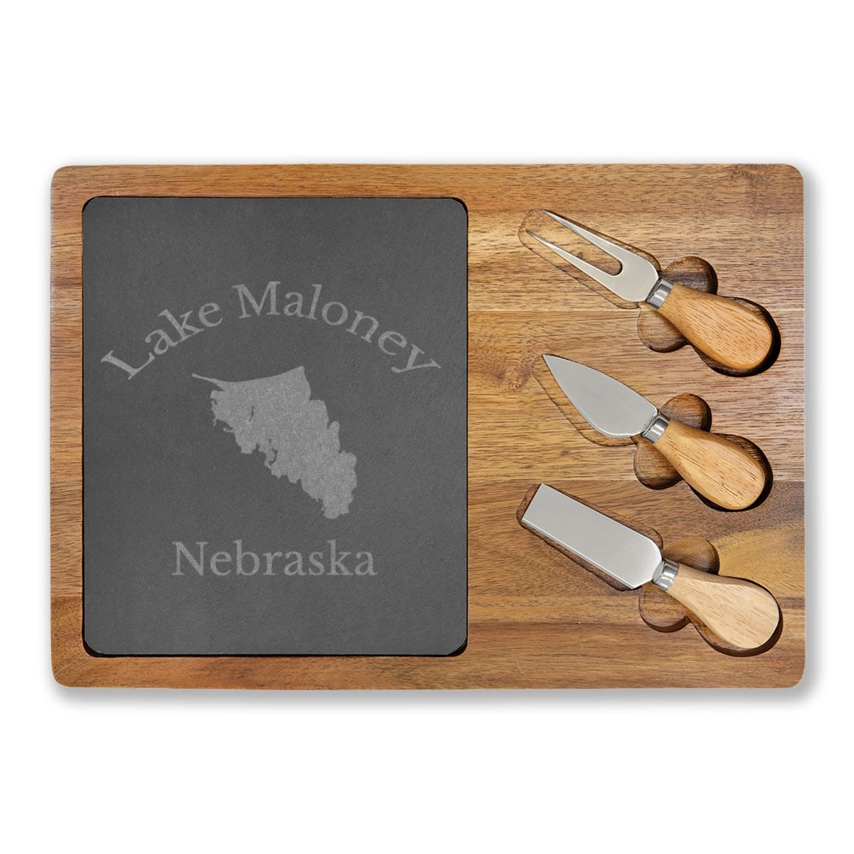 Nebraska Lake Maloney Engraved Charcuterie Board other position view from front 13 3 4 x 9 3 4.webp