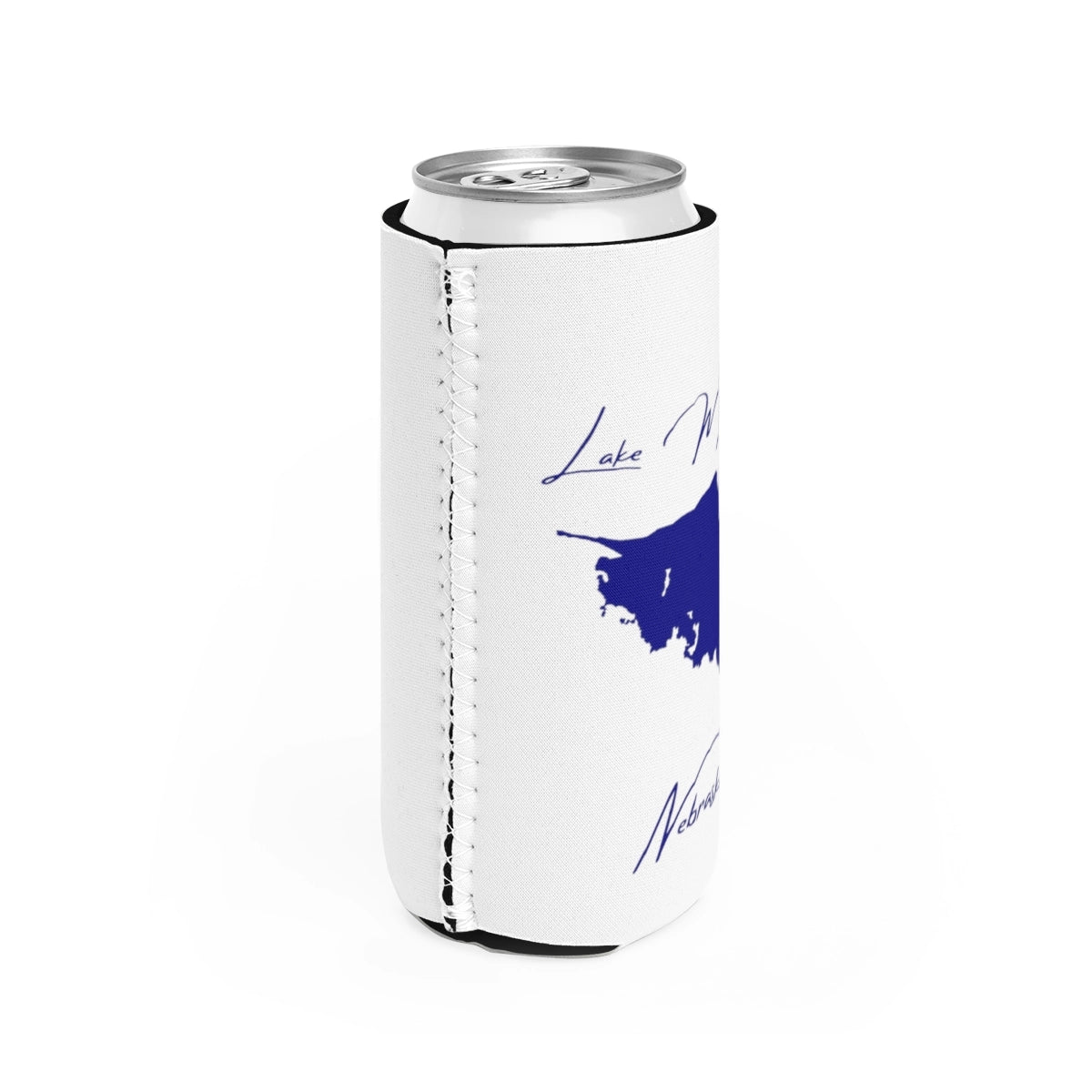 Nebraska Lake Maloney Slim Can Koozie all position view from right white.webp