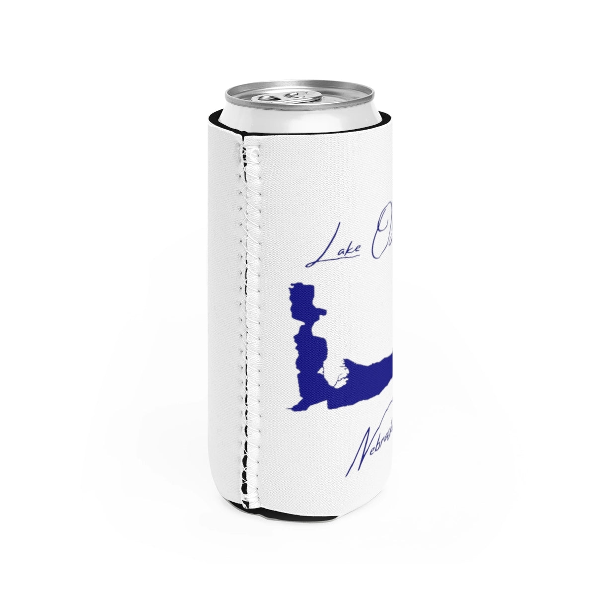 Nebraska Lake Ogallala Slim Can Koozie all position view from right white.webp