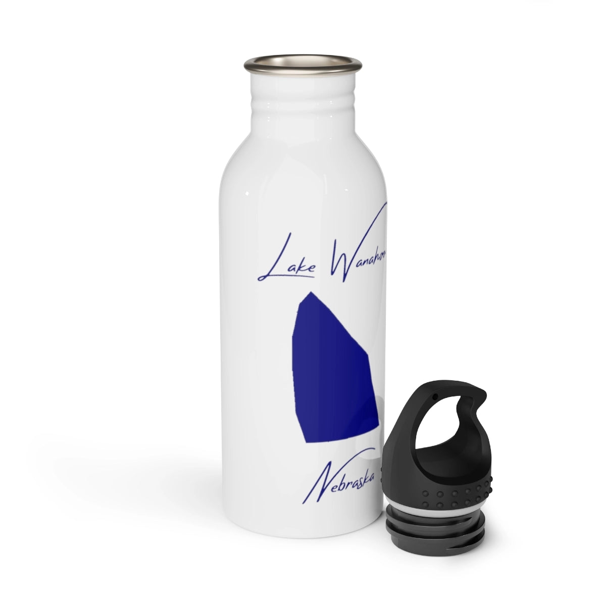 Nebraska Lake Wanahoo Water bottle other position view from open white.webp