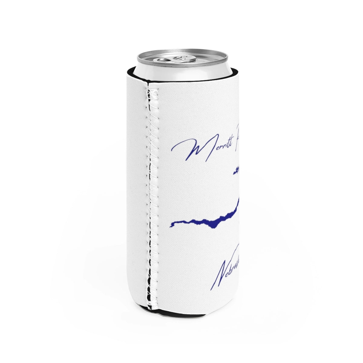 Nebraska Merritt Reservoir Slim Can Koozie all position view from right white.webp