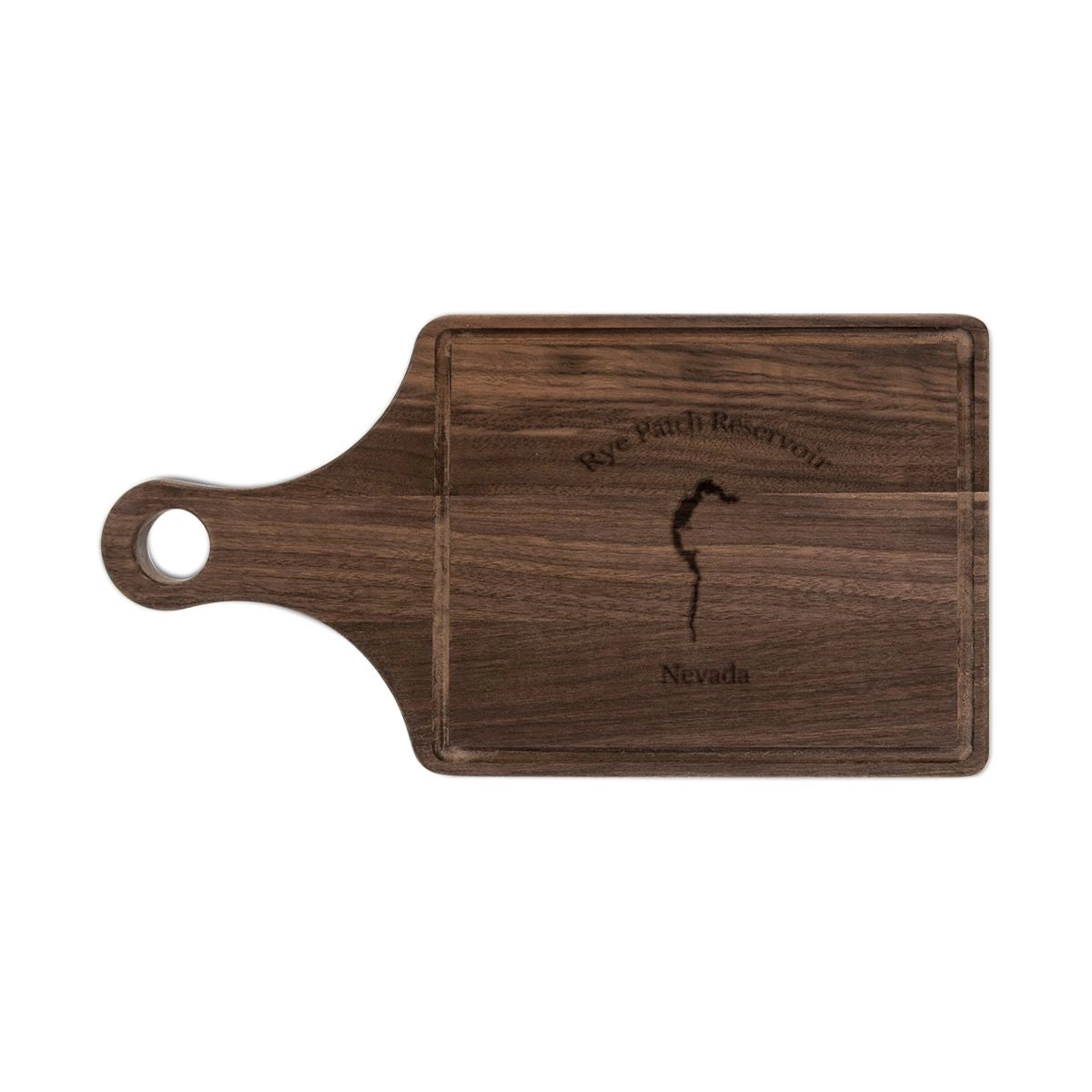 Nevada Rye Patch Reservoir Engraved Cutting Board front position view from front walnut.webp