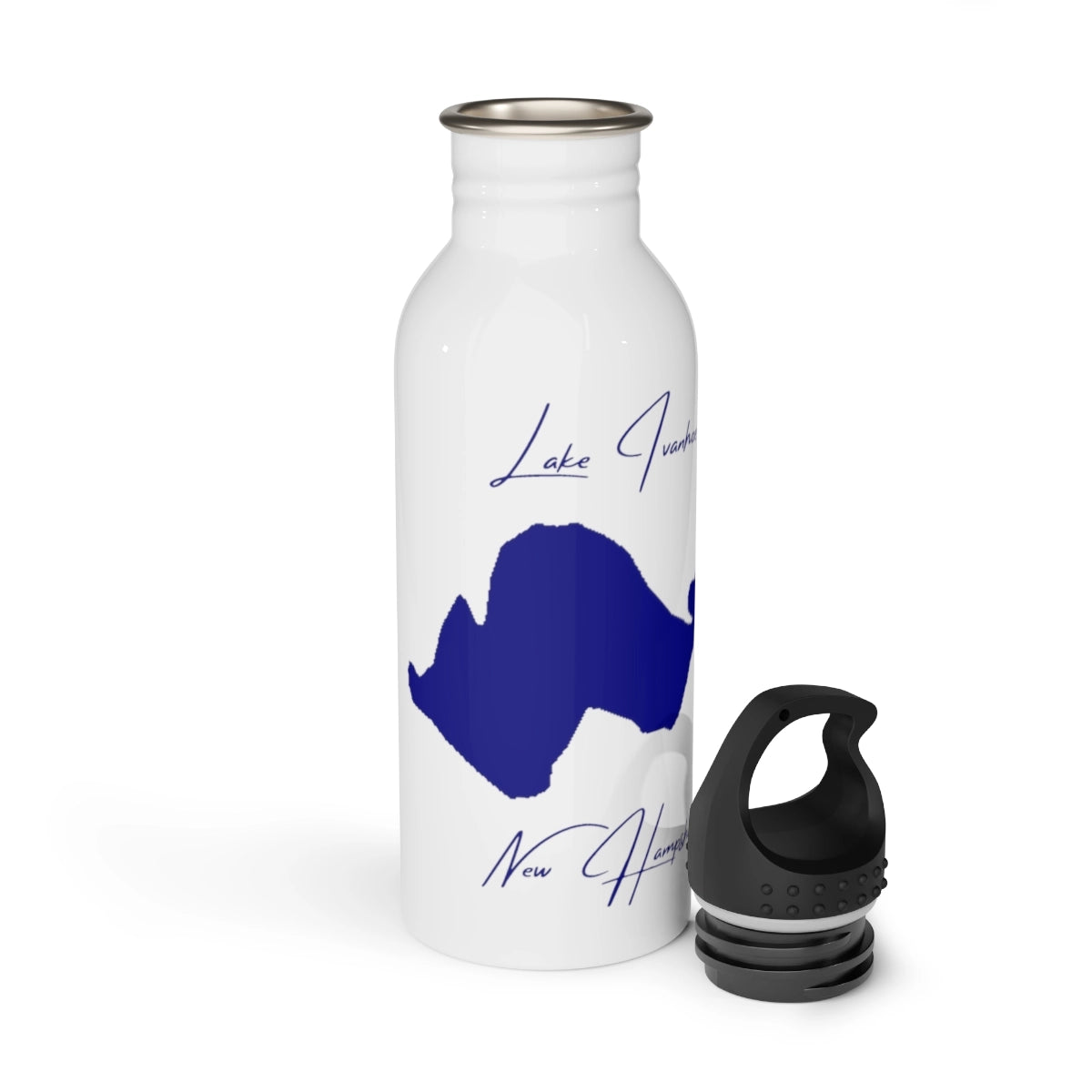 New Hampshire Lake Ivanhoe Water bottle other position view from open white.webp