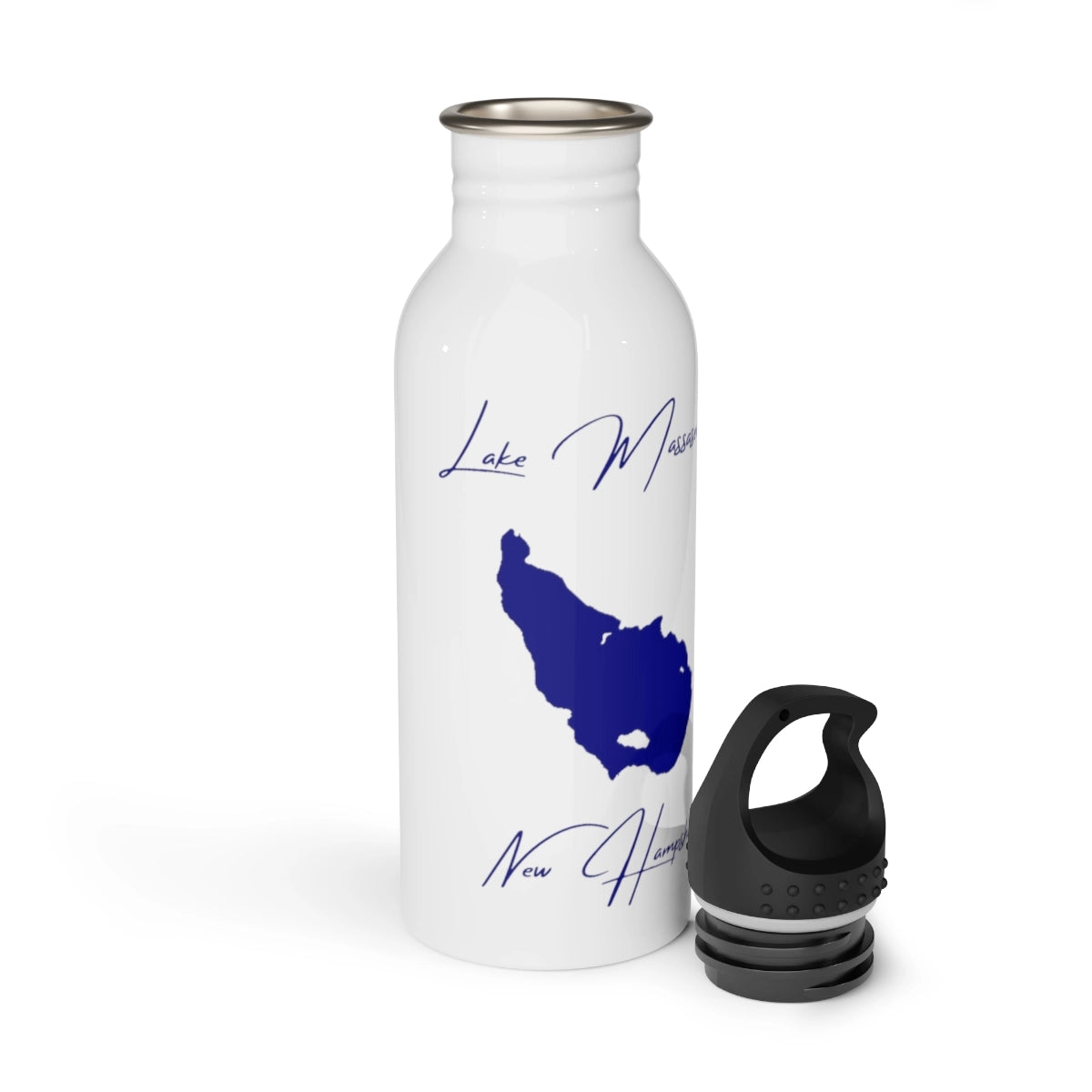 New Hampshire Lake Massasecum Water bottle other position view from open white.webp
