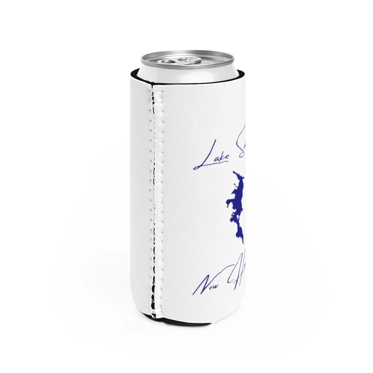 New Hampshire Lake Sunapee Slim Can Koozie all position view from right white.webp