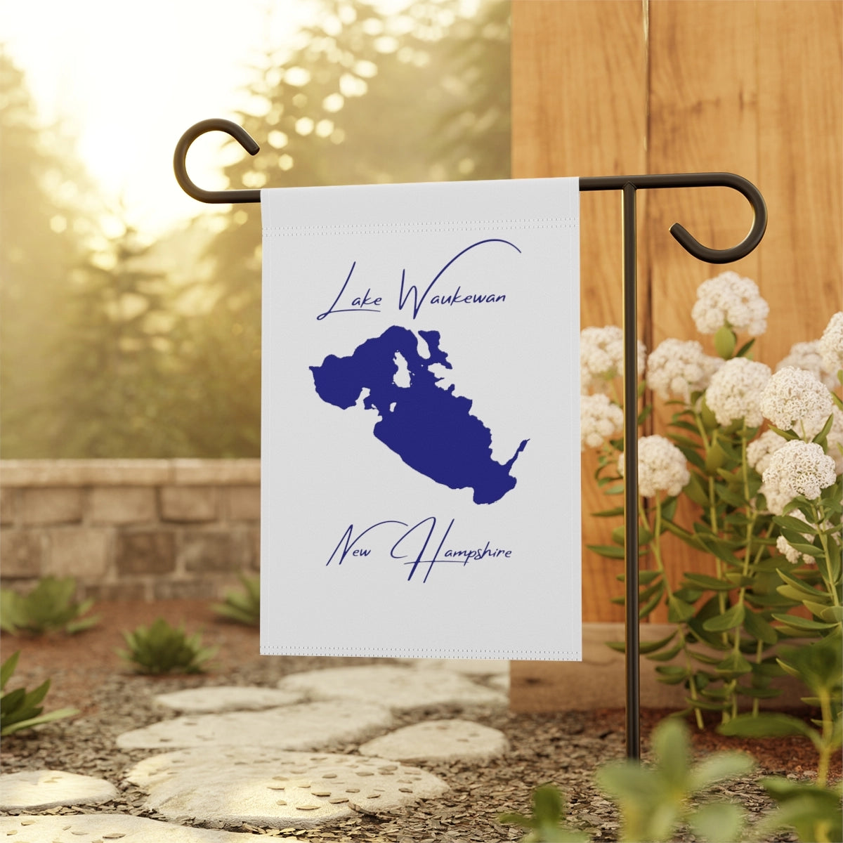 New Hampshire Lake Waukewan Garden Banner other position view from context-1 12'' x 18''.webp