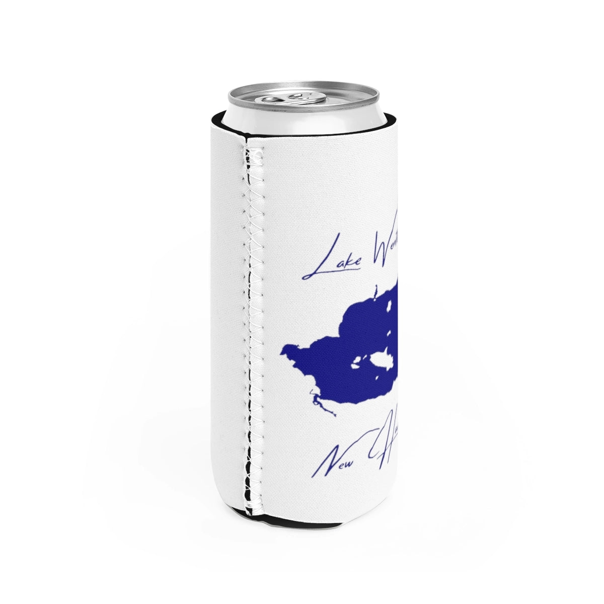 New Hampshire Lake Wentworth Slim Can Koozie all position view from right white.webp