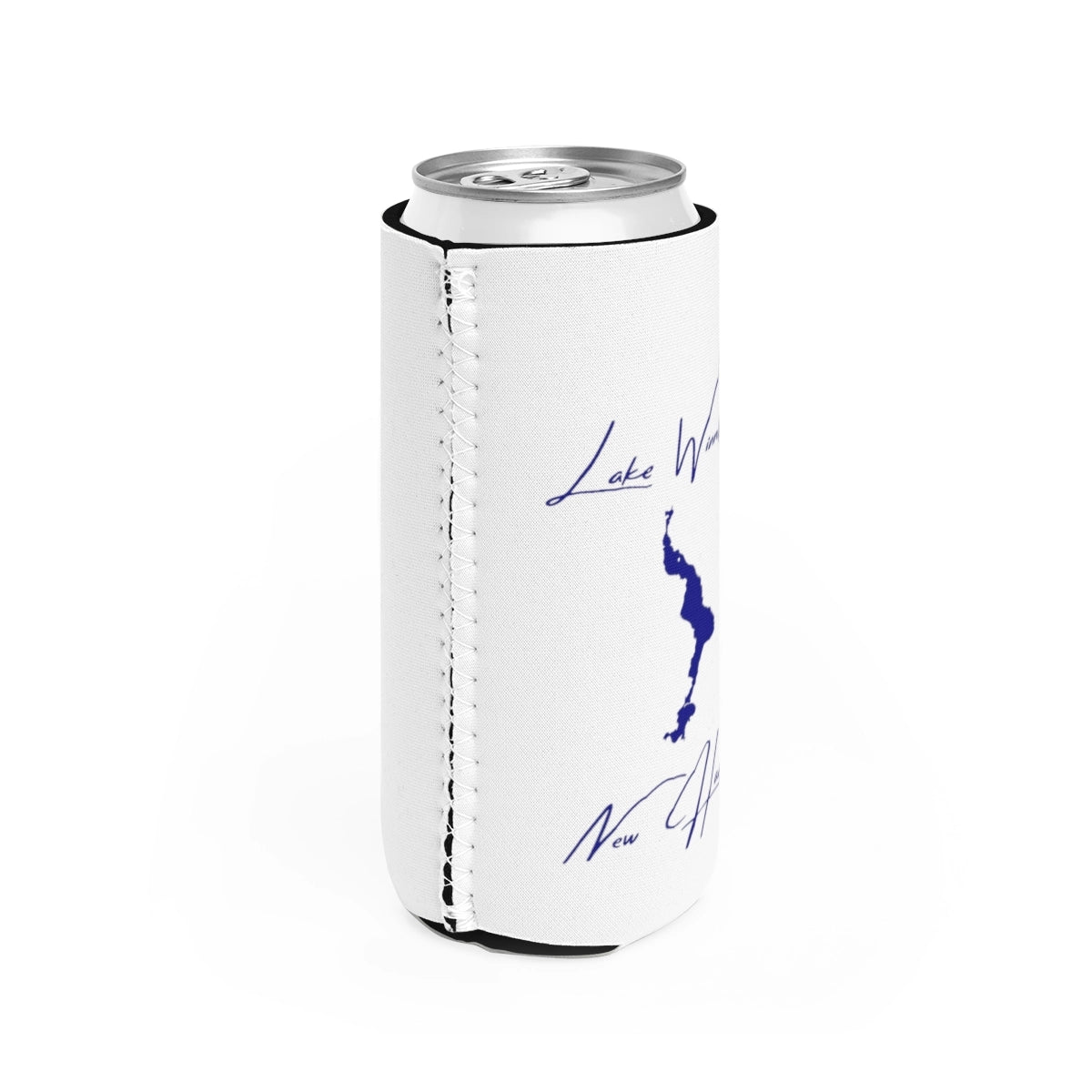 New Hampshire Lake Winnisquam Slim Can Koozie all position view from right white.webp