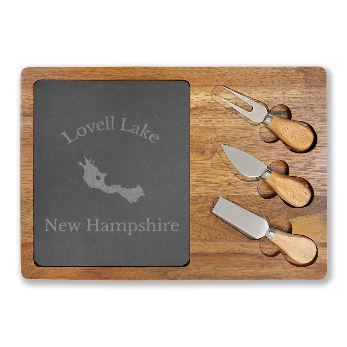 New Hampshire Lovell Lake Engraved Charcuterie Board other position view from front 13 3 4 x 9 3 4.webp