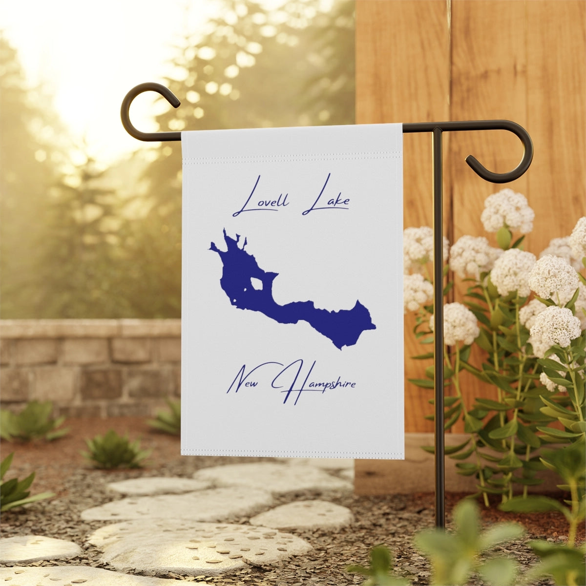 New Hampshire Lovell Lake Garden Banner other position view from context-1 12'' x 18''.webp